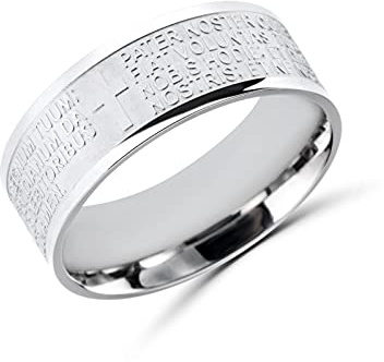 Anellissimo Vater Unser Ring aus Edelstahl 316L für Damen und Herren mit schwarzem Drehband und lateinischem Gebet