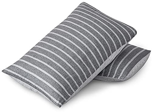 ATsense 2er Set Kissenbezug 80 x 40 cm, 2 Stück - 100% Baumwolle, Grau Gestreiftes Kopfkissenbezug mit Reißverschluss, ÖkoTex Zertifiziert Super Weicher und Bequemer Kissenbezug