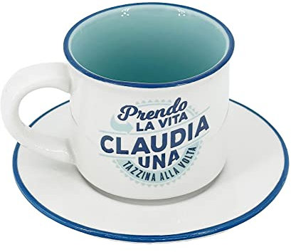 Taza de café personalizada con platillo – Claudia