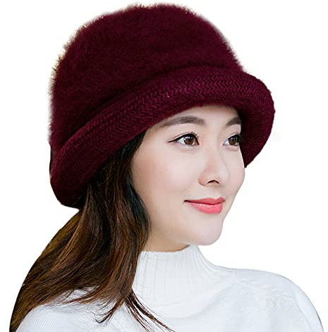 Damenhut Warm Filzmütze Winter Wintermütze Damen Wollmütze Filz Fedora Hut Elegant Winterhut Einfarbig Topfhut Winddicht Damenmütze Winddicht Glockehut Outdoor Fischerhut Schneedicht Wollhut Wandern