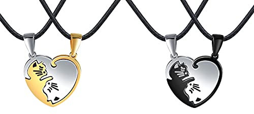 Feilok 2 Pieces Mens Necklace Stainless Steel Couples Necklace Cat Pendant Couple for Men Man Women
