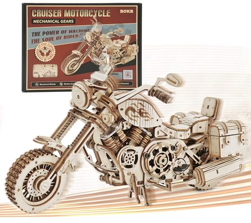 ROKR 3D Wooden Motorcycle Puzzle-1:8 Scale Wood Model Motorcycle Kits to Build for Adults