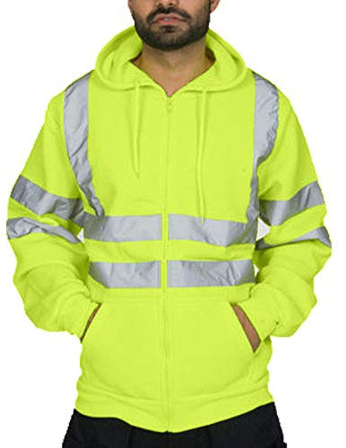 Herren Kapuzen Sweatshirt Reflektierend Jacke Warnjacke Verkehr Arbeitsjacke Baustelle Sicherheitsjacke Winter Herbst Kapuzenpullover Gelb Orange Grün Warnschutz Jacke Mantel (Grün, XXXL)
