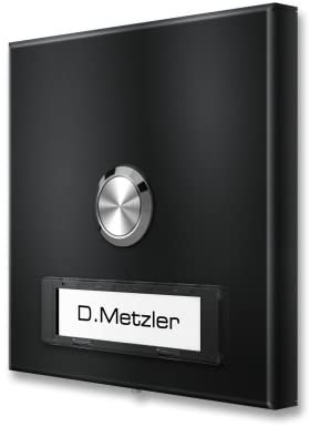 Metzler Funk-Türklingel Edelstahl V2A in RAL 9005 Tiefschwarz - hohe Reichweite, flach, Funkklingel mit austauschbarem Namensschild