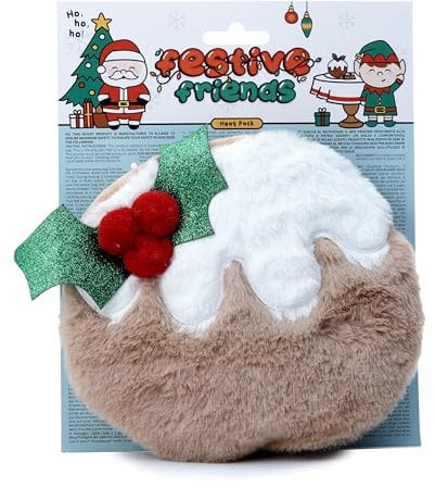Puckator Christmas Pudding Round Festive Friends Microwavable Plush Wheat & Lavender Heat Pack Heating Pads Hot and Ice Cold Cool Pack Packs Bag for Sport Injuries Knee Back Pain Bed Warmer Wellness