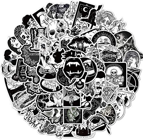 100 Stück Gotisch Aufkleber Schwarz und Weiß Sticker Set Gotisch wasserdichte Vinyl Aufkleber Schädel Gotisch Coole Graffiti Aufkleber für Laptop Gepäck Notizbuch Skateboard Graffiti Punk Sticker