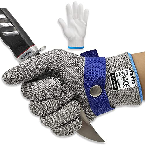 AmzFirst Schnittschutzhandschuhe küche, Leistungsfähiger Level 9 Schutz, Touchscreen Edelstahl Draht Metall Mesh Arbeitshandschuhe, Kettenhandschuh, Austernhandschuh, 1 Stück, größe 10/XL
