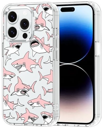 MOSNOVO für iPhone 14 Pro Hülle – Durchsichtige, schlanke, stoßfeste TPU+PC-Handyhülle, [6,6 Fuß Fallschutz/Anti-Abziehen] - Rosa Haie