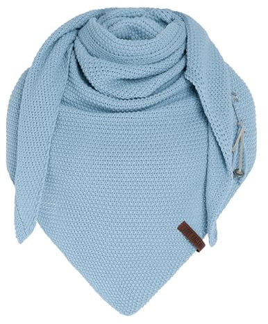 KNIT FACTORY - Dreiecksschal Coco - Damen Strickschal mit Wolle - Umschlagtuch für den Herbst und Winter - Winterschal - Dreieckstuch - Hochwertige Qualität - XXL Schal - 190 x 85 cm - Celeste