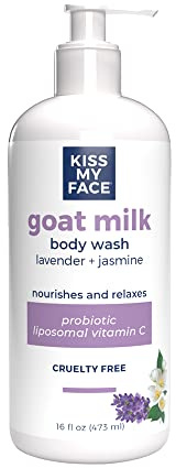 Kiss My Face Goat Milk Body Wash - Lavender & Jasmine Body Wash with Goat Milk and Argan Oil – 16 Ounce Bottle (Lavender & Jasmine, Pack of 1)