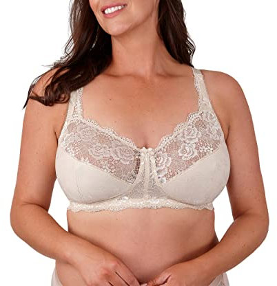 Women's Total Support Non Wired Lace Full Cup Non Padded Soft Cup Bra (Almond, 42H)