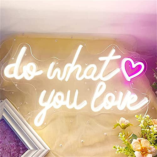 IBOWZ Custom LED Neon Signs LED Neon Light Sign Do What You Love Neon Signs,Wall Hanging Luminous Signboard LED Neon Lights for Shop Bar Party Club Room Decor,42X25cm,Pink White