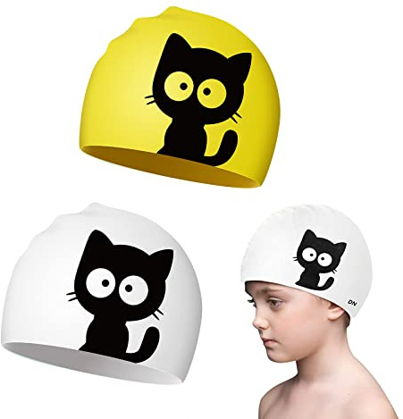 Cuffia da Nuoto in Silicone,Cuffia Piscina Donna Uomo,2 Pezzi Cuffia da Nuoto per Bambini Cuffia da Nuoto in Silicone Impermeabile Simpatica Cuffia da Nuoto Cuffia da Bagno Bambini Ragazze per Capelli