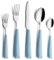 Annova Stainless Steel Cutlery Set with Color Handles - Dinner Forks, Salad Forks, Table Knives, Tablespoons, Teaspoons - service for 4 (Light Blue)
