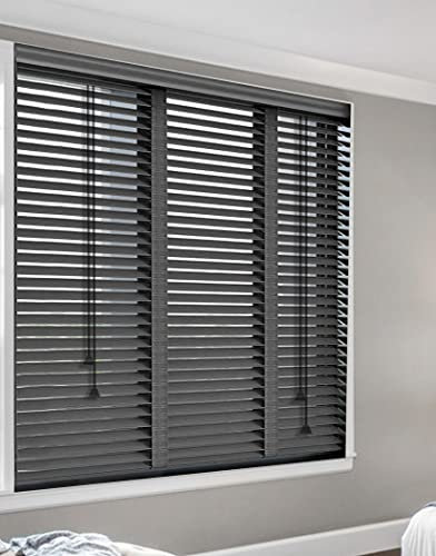 Blackout Holzjalousien 5cm Lamellen Innenräume, Holz Fenster Jalousien, Wärmedämmung Fenster/Büro Dekoration, Gefiltertes Licht Horizontal Jalousien, Privatsphäre Holz Jalousien,Schwarz,100Wx220L(cm)