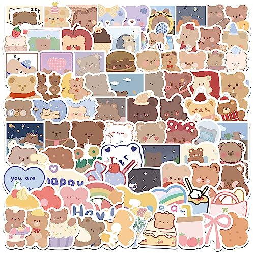 Amaxiu Cartoon Bär Aufkleber, 102 Stück, niedliche K Pop Bär Aufkleber Vinyl Bär Aufkleber wasserfeste Vinyl Aufkleber Kawaii Tier Aufkleber DIY Dekorationen für Laptop Wasserflaschen Skateboard