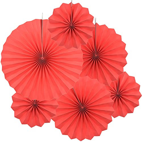 Yosawo 6 Stück hängende Papierfächer Papier Fächer Dekoration für Geburtstag Hochzeit Baby Dusche Parteien Home Decorations(Rot)