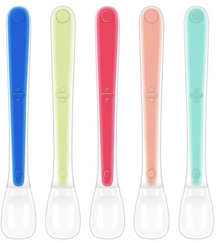 Vicloon 5 Pezzi Cucchiaino Svezzamento, Cucchiaio per Bambini di Diversi Colori, Cucchiaio in Silicone Senza BPA, Cucchiaio da Addestramento per L'alimentazione del Bambino, Lavabili in Lavastoviglie