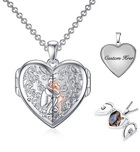 enjoylifecreative Personalisierte Vater Tochter Medaillon Halskette S925-Sterlingsilber Tochter Geschenke von Papa Mutter Ich liebe dich für immer Tochter Medaillon Schmuck Geschenk