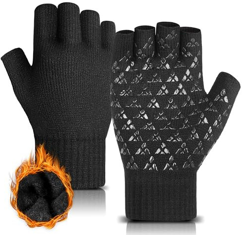 DOVAVA Fingerless Gloves for Men Women,Winter Gloves Anti-Slip,Touchscreen Knit Gloves with Thermal Fleece Lining for Driving Outdoor,Black