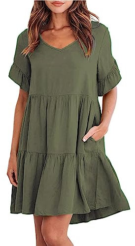 EODJXIO Vestito Donna Rosso Corto Vestiti Donna Estivi Bianco Abito Fucsia Donna Vestito Rosso Lungo Elegante Vestito Donna Estivo Lungo con Spalline Larghe