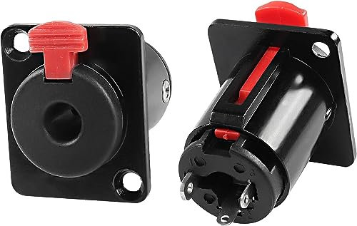 XMSJSIY 1/4 6.35mm Stereo Socket Audio Jack Adapter Connector 6.35mm TS/TRS Female Socket Panel Mount with Locking Style D Series Size for Microphone Speaker Amplifier Mixer -2 Pack