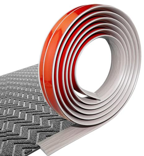 PVC Selbstklebend Abdeckleiste, Schwellenrampe, Graue Holzmaserung 3.0M Boden&Teppich Laminat Übergangsschiene Leiste, Abschlussprofil Tür Schwellen Randstreifen Abschlussleisten Bodenprofil