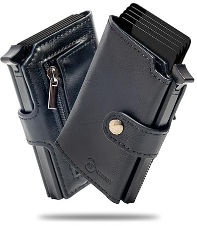 AT Allure-T ® Kreditkartenetui mit Münzfach für Herren - Portemonnaie Slim Wallet für 5-6 Karten, Ausweis, Bargeld und Münzen - Schwarz