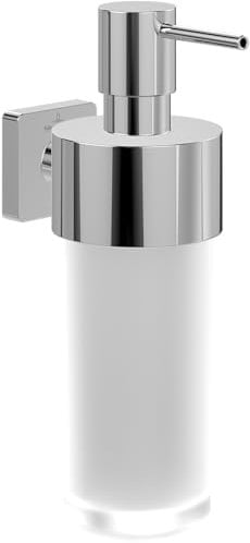 Villeroy & Boch Elements - Striking Seifenspender, Seifenspender Bad für Wandmontage, Seifenspender aus satiniertem Glas mit Halterung aus Messing, Füllmenge 230ml, Chrom