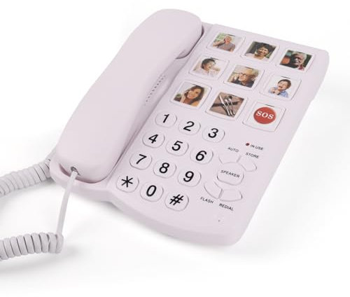 Mcheeta Big Button Landline Phone for elderly, PSTN One-touch Image Button Corded House Phone with Adjustable High Volume, Telephones Landline Suitable for Elderly and Dementia Sufferers, White