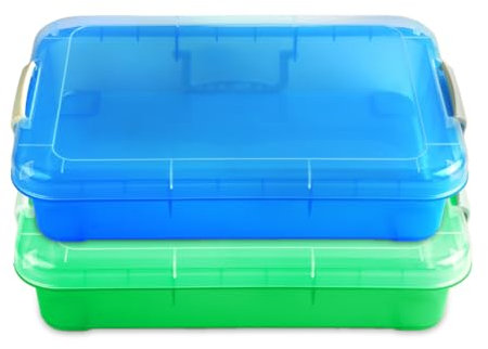 Madzee 15 Inch Portable Sensory Bin Play Tray with Lid (green & blue)
