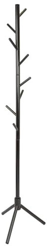 Harbour Housewares Black Wooden Coat Rack Stand with 8 Hooks - Hall Tree Entryway Storage Floor Freestanding Coat Stand for Clothes, Jackets, Bags, Hats