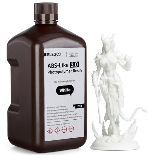 ELEGOO ABS-Like 3.0 3D Drucker Resin, 405 nm UV-härtendes Photopolymerharz für MSLA/LCD/DLP 3D Drucker, Verbesserte Festigkeit und Zähigkeit, Hohe Präzision, Niedrige Viskosität, 2000g Weiß