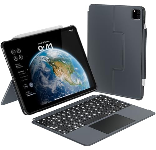 Macally Custodia per iPad Pro 13 pollici 2024 con tastiera (M4, Gen 7) - Tastiera retroilluminata staccabile con trackpad, supporto multi-view, supporto per Apple Pencil - Custodia compatibile con