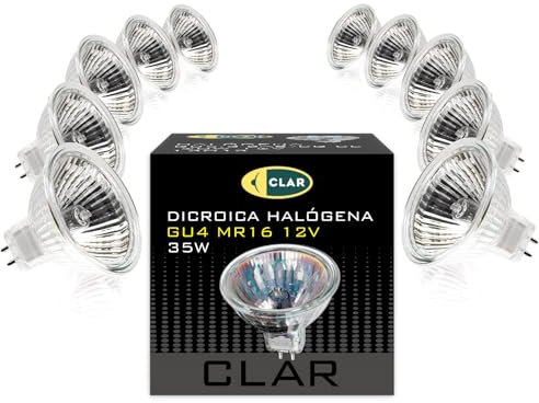 CLAR - Halogen GU4 12V 35W Lampe, 35mm, Warmweiß, Dimmbar, 2700ºK (10er Pack)