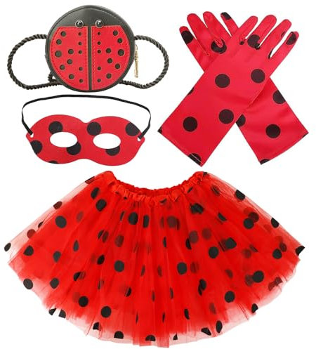 VGMANNTA Ladybug Kostüm Zubehör Set - Lady Bug Spielzeug Marienkäfer Handschuhe Kinder Prinzessin Kostüm Tüllrock Halloween Marienkäfer Geburtstagsparty Zubehör Geschenk für Mädchen