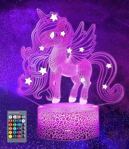 Yulado Luce Notturna Unicorno per Bambini,16 Cambi di Colore e Telecomando,Regalo Compleanno per Bambina, Cameretta Arredamento Camera da Letto Compleanno Natale