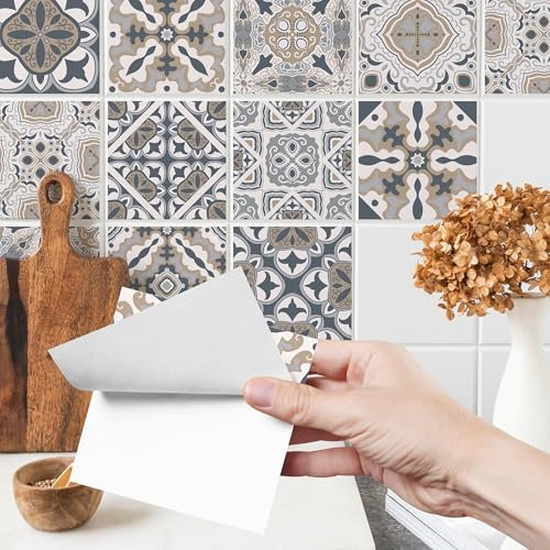 Muralo - Fliesenaufkleber Klebefliesen Selbstklebende Fliesen für Küche Bad Möbel Schrank Wand Mosaikfliesen Küchenruckwand - Beige marokkanisches Mosaik Motiv - 24 Stück 10x10 (60x40cm)