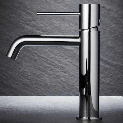 IMEX - Grifo Monomando Lavabo | Grifo Baño Mezclador Agua Fria y Caliente | Grifo para Baño Acero Inoxidable y Ahorro de Agua sobre Encimera | Serie Monza | Color Cromado
