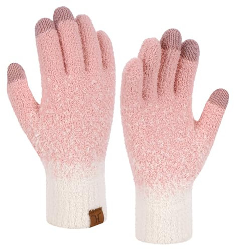 Bequemer Laden Winter Warm Damen Handschuhe Thermo Winterhandschuhe Elegant Jacquard Strickhandschuhe mit Elastisch Manschette Geschenk für Frauen, Rosa