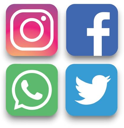 Confezione da 4 adesivi piccoli per Instagram, Facebook, Twitter, WhatsApp, 8 cm x 8 cm, adesivi autoadesivi per furgoni e uffici