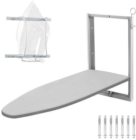 Gemsaya Planche à repasser pliable avec montage mural - Petite planche à repasser pliable - Peu encombrante - Pour petits espaces - Gris - Avec support