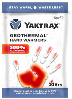Yaktrax Geothermal Hand Warmers 10 Count - Air-Activated, Up to 10 Hours of Heat - Compact and Portable Warmth for Outdoor Activities, Winter Sports, and Emergency Kits