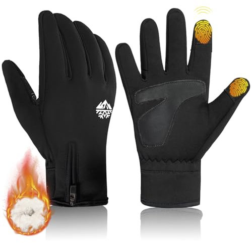 RIGWARL Handschuhe Kinder Winter Fahrradhandschuhe Kinder Reißverschluss, Wasserdicht Winterhandschuhe für Jungen Mädchen 3-15 Jahre, Anti-Rutsch Fleece Handschuhe für Wandern Laufen Sport