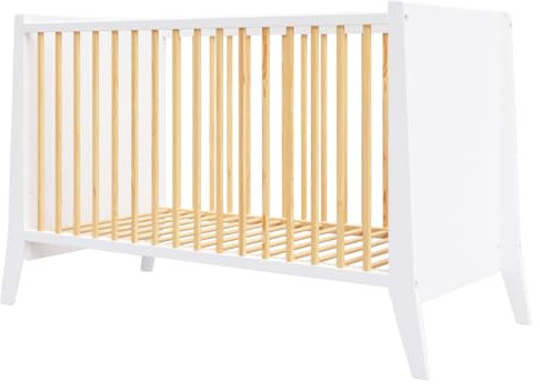 Generisch Designer Babybett Kleinkindbett Cosmo 3 Fach höhenverstellbar mit DREI herausnehmbaren Latten 60x120cm (Naturholz)