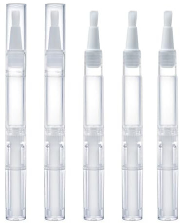 OUDQFCJ 5 PCS Huile Cuticules Ongles Vide, Applicateur à Brosse pour Huile Cuticules, de Lip Gloss à Twist, Tubes de Vernis à Ongles Rechargeables, Contenants Cosmétiques (2ML) (Transparent)