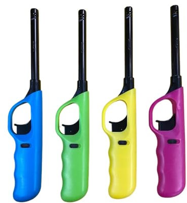 (Set 4 Pezzi) Accendigas Accendifuoco a Fiamma Ricaricabile Accendino familiare con Blocco di Sicurezza in Vari Colori (4 Pezzi Casuali tra i Seguenti Colori Fucsia - Verde - Giallo - Blu) H. 25 cm