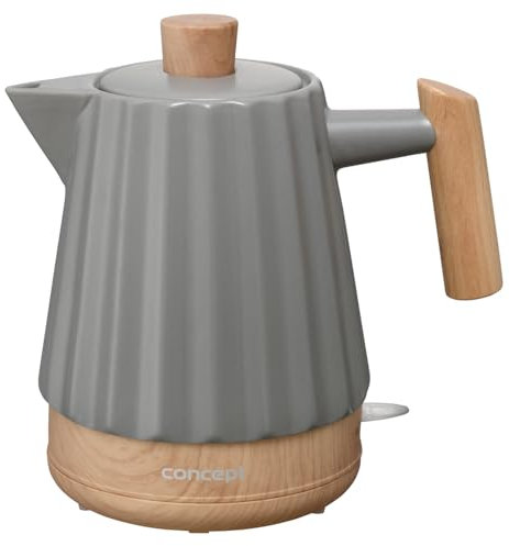 Concept Birdy RK0092 Keramik-Wasserkocher 1,5 L – Stilvoller Wasserkocher in Weiß mit Holzdetails | 1500 W | STRIX-Technologie, dreifache Sicherheit, energiesparend, pflegeleicht