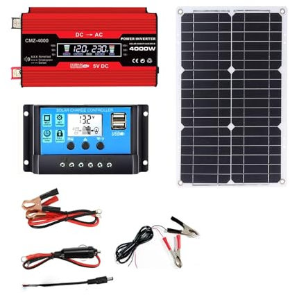 Kit Solaire 110V/220V 4000W Pour La Maison Système D'alimentation Solaire Complet Onduleur 4000W Et Contrôleur 30A + Panneau Solaire 18W18V Kits De Panneaux Solaires Complets Pour Camping-cars(Red,12V