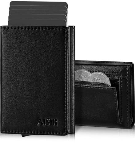 AISIR Wallet, Geldbörse Herren, Mini Geldbeutel Herren und Damen mit RFID, 8 Fächer für Kreditkarten, Slim Wallet mit Münzfach, kreditkartenetui (Schwarz)